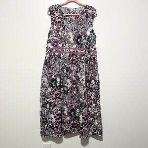 Coldwater Creek Womens Floral Maxi Dress Sz XL Purple Cotton Cottagecore Garden